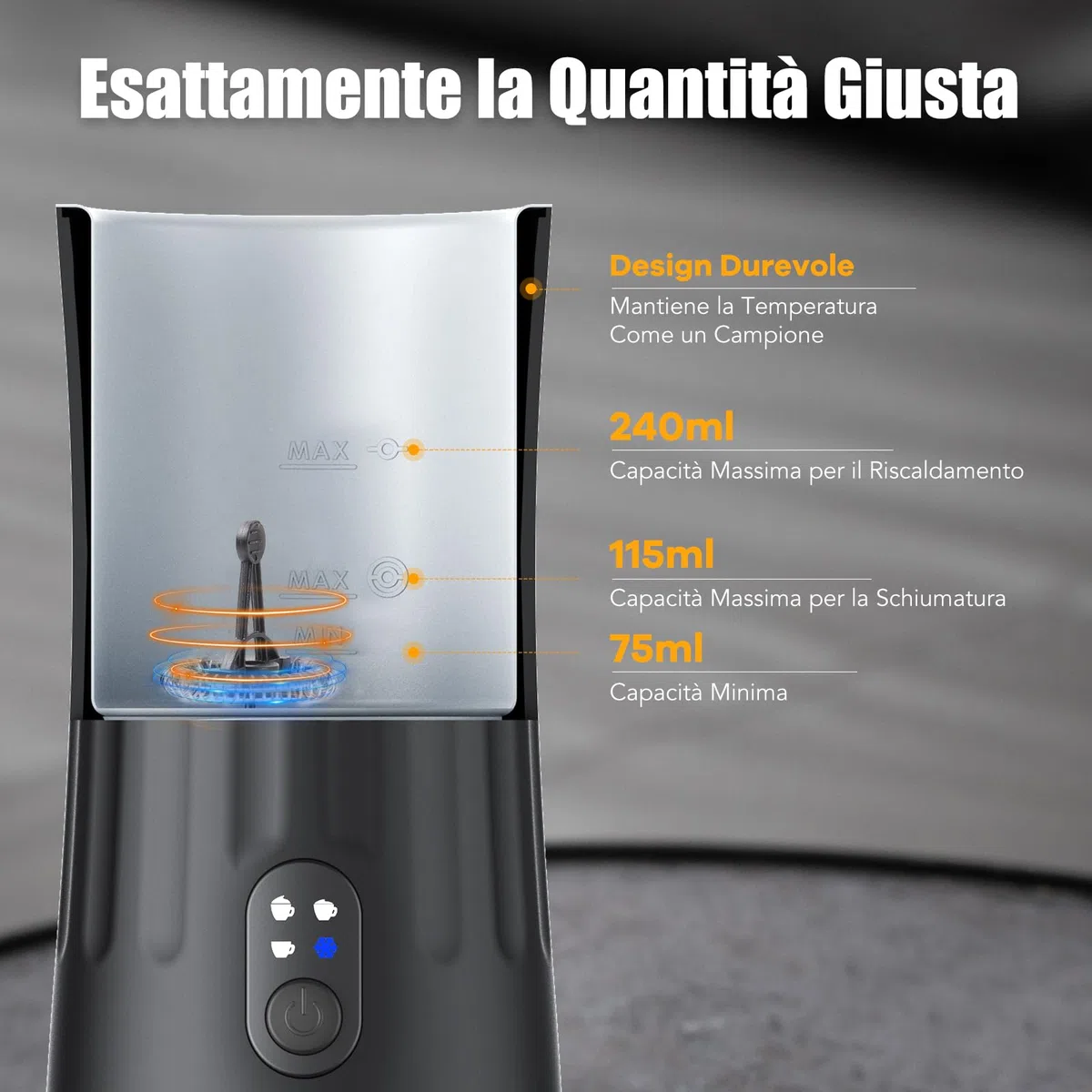 Montalatte Elettrico, Automatico 4 in 1 Cappuccinatore Elettrico, Schiuma di Latte Calda e Fredda, Montalatte Silenzioso per Caffè, Cappuccino, Macchiato, Cioccolata Calda, Nero
