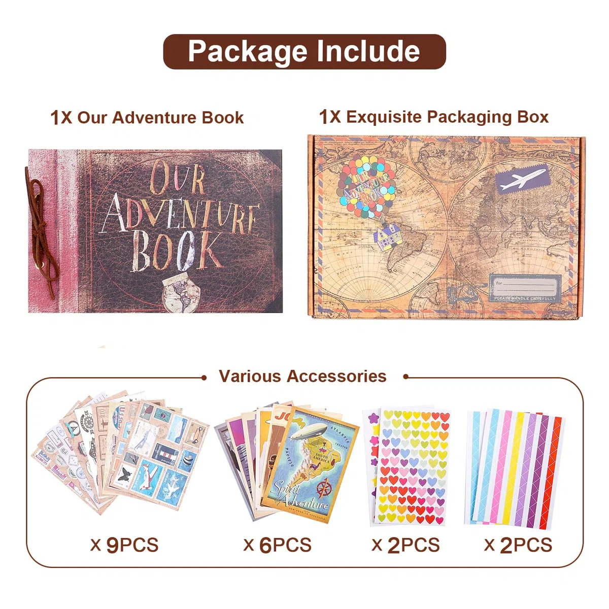 Our Adventure Book Album Fotografico,3d Retro Embossed Letter Cover Hard Movie Up,11.9 X 7.6 Inch,DIY Scrapbooking Album Convient Pour Les Anniversaires,La Saint-Valentin Et Les FêTes De Fin D'AnnéE
