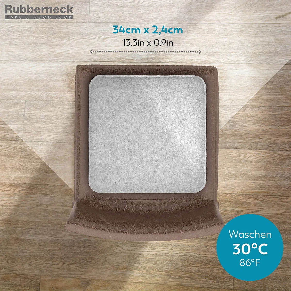 Rubberneck Set di 4 cuscini per seida in feltro antiscivolo, Quadrati, extra spessi, grigio chiaro