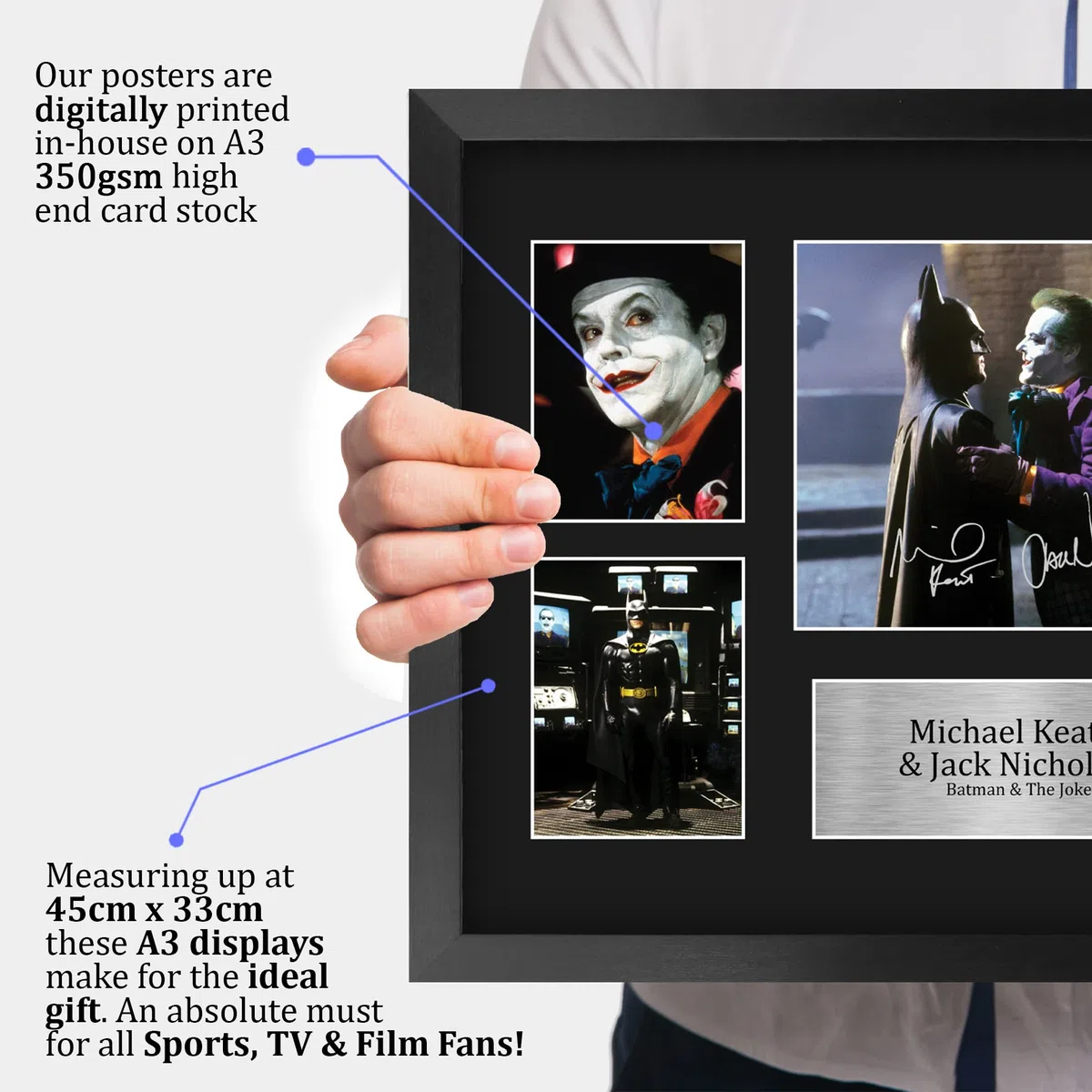 HWC Trading FR A3 Michael Keaton & Jack Nicholson Regali Stampati Autografo Firmato Presentazione Display Per Gli Appassionati Di Memorabilia Di Film - A3 Incorniciato
