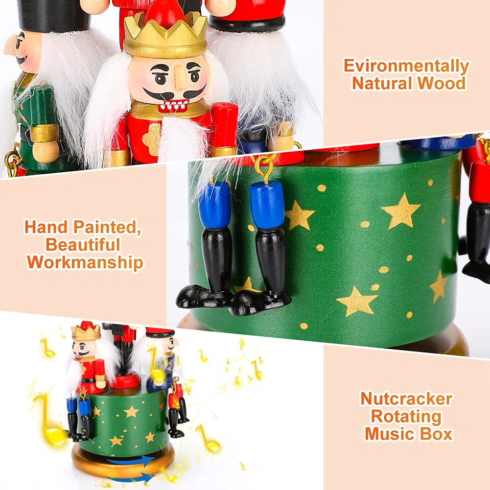 Carillon in legno per schiaccianoci con 4 soldati, con meccanismo a orologio e base rotonda per decorazione domestica, decorazione per festival decorazioni natalizie idea regalo (Verde)