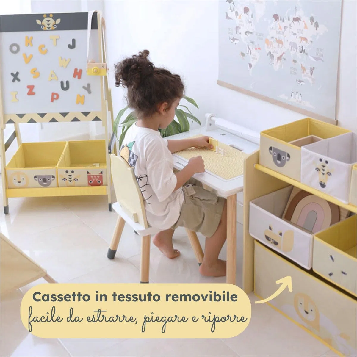 Beeloom - Libreria SWEET SAFER in legno per bambini, 6 cassetti per giocattoli e libri, colore giallo, arredo sicuro e funzionale, ideale per stanza dei bambini
