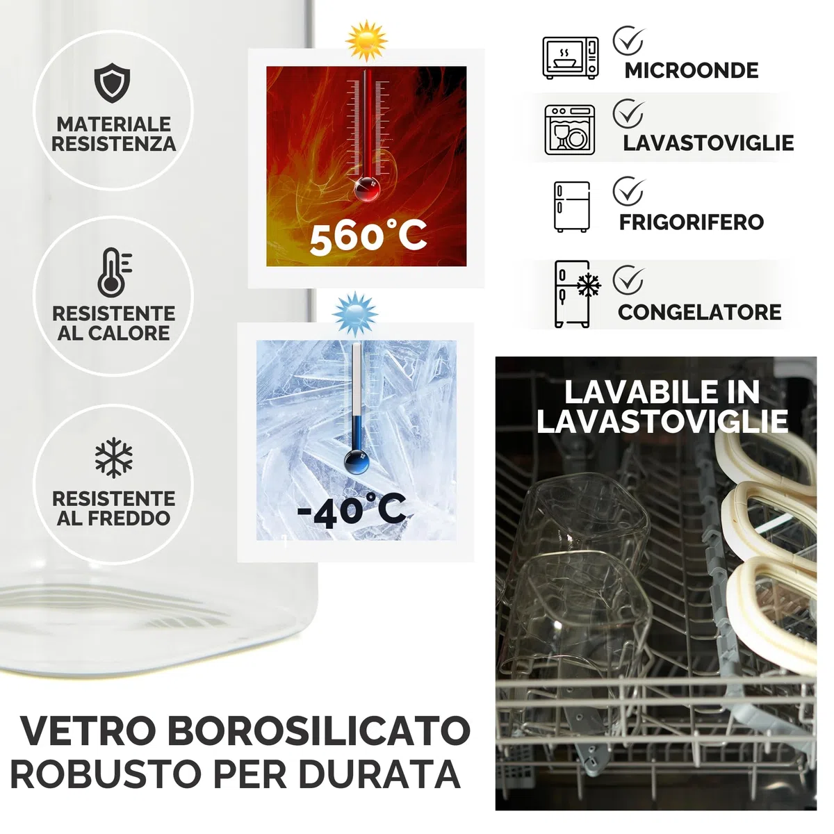 Set di 4 Barattoli di Vetro con Coperchio robusto Vetro Borosilicato + Etichette (4x 1500ml) Contenitore Ermetico per Alimenti - Contenitori per Pasta