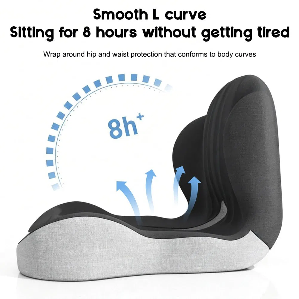 LOMUG Cuscino da seduta con schienale, in memory foam ortopedico con supporto per la schiena, ergonomico, per sedia da ufficio, auto, camion, sedia a rotelle, casa, ufficio, conducente a lungo raggio