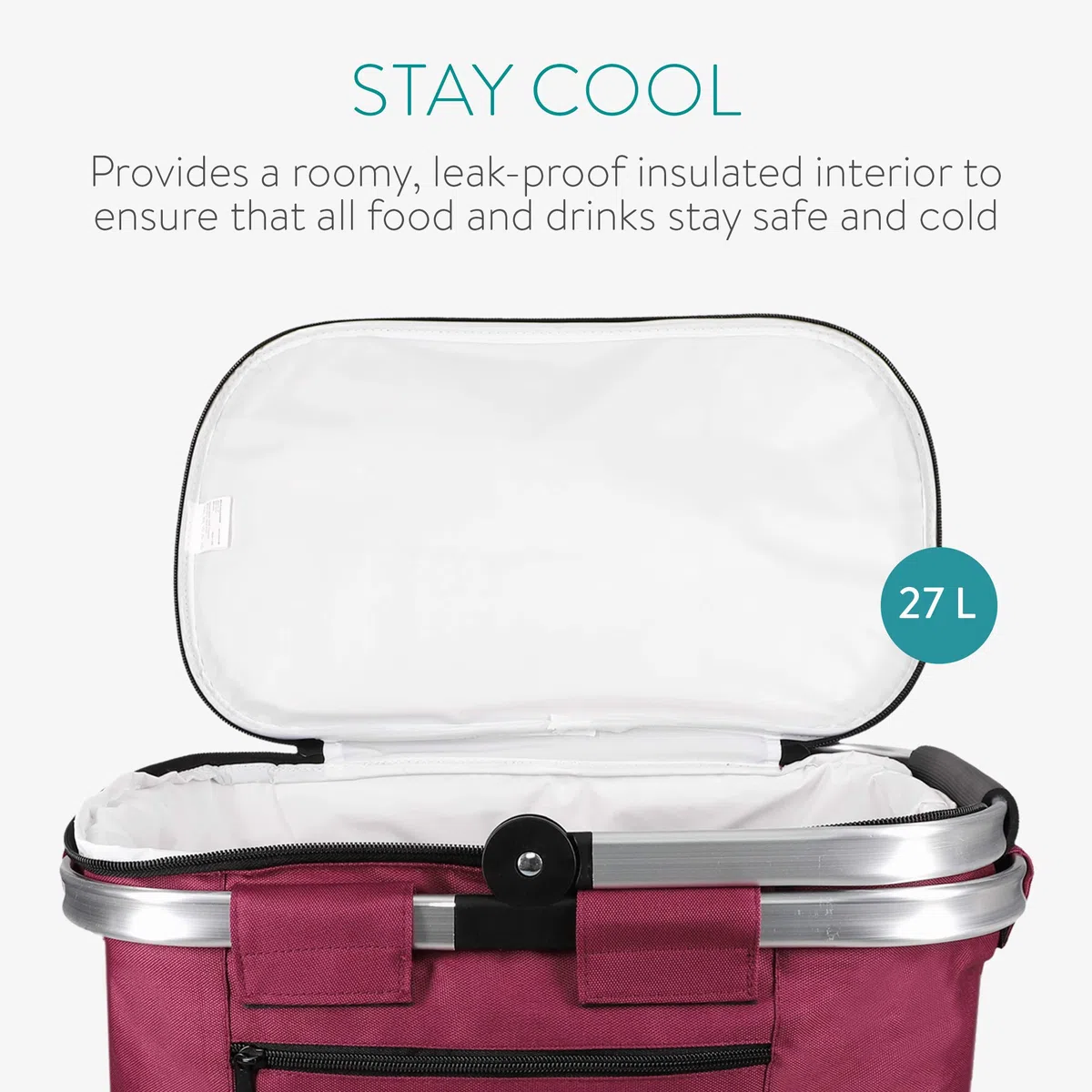 Navaris Borsa Termica PIC-Nic 4 Persone - Cesto Porta Pranzo Termico 27 Litri 43x26cm - Borsafrigo Mare Campeggio Shopping - Cesta Isolante - Rosso