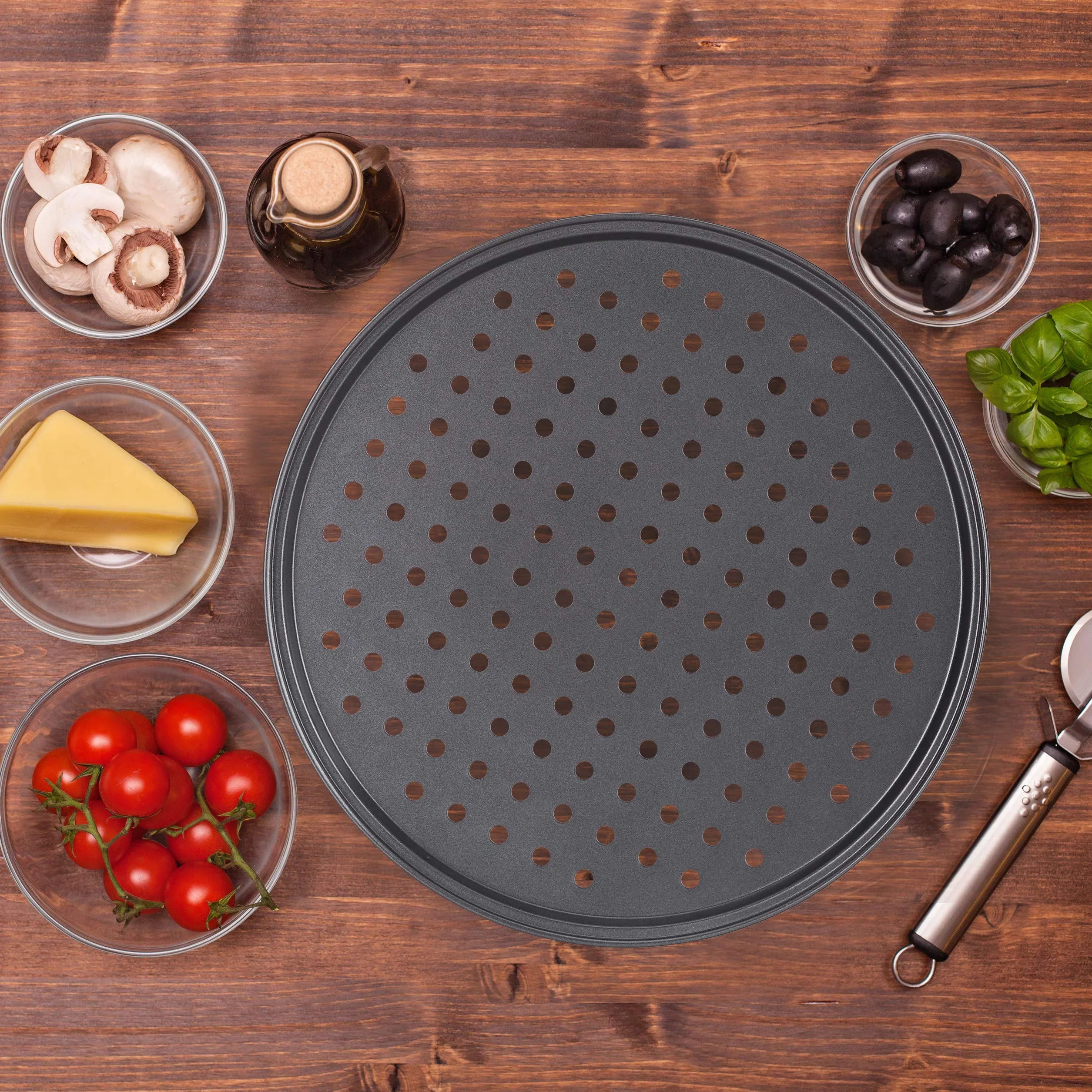 Relaxdays Set da 8 Teglie per Pizza, Rotonda, Forata, Antiaderente, per Crostate, Acciaio, Padella, ∅ 32 cm, Antracite