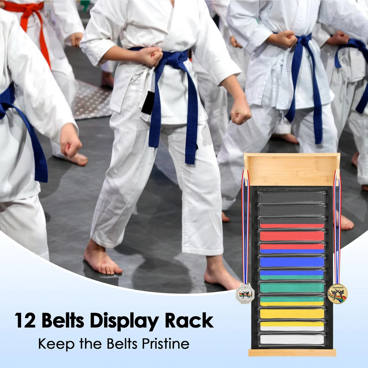 SUMNACON Supporto per cintura per arti marziali antipolvere per 12 cinture Taekwondo, supporto per cintura da parete per medaglia trofei certificati foto, cintura da karatuba, cintura ninjitsu come
