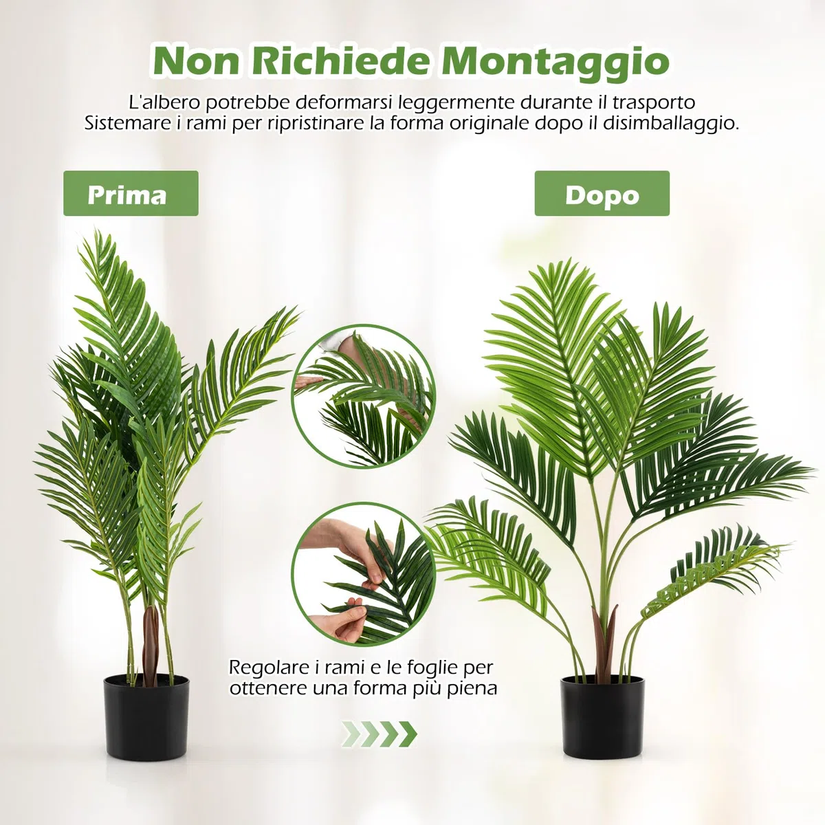 COSTWAY Set di 2 Piante Artificiali di Palma 90 CM/140 CM, Pianta Finta in Vaso da Interno ed Esterno, Decorazione Moderna per Soggiorno, Veranda, Ufficio e Negozio (90 cm)