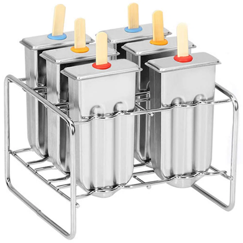 6 Pz Stampi per gelato Stampi per cubetti di ghiaccio e attrezzi per stampi per ghiaccioli con piatto a doppia scanalatura e ripiano in acciaio inossidabile