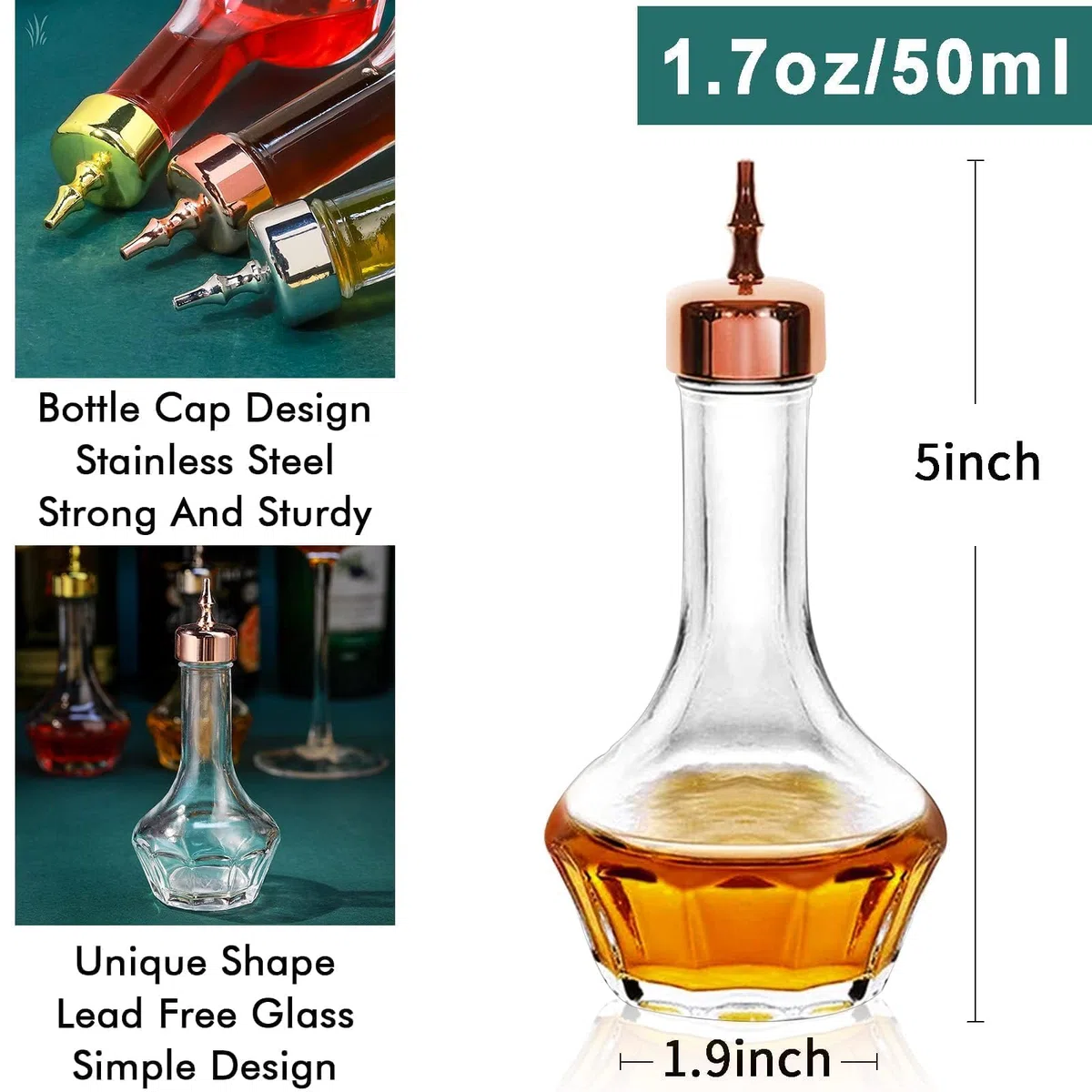 SuproBarware Bitters - Set di 3 bottiglie da cruscotto in vetro con piano cruscotto, strumento professionale per cocktail, ideale per barista, bar