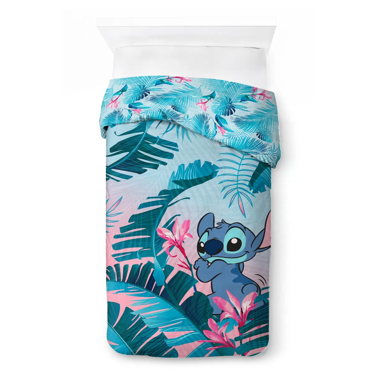 Completo Piumone Singolo 100% Cotone Disney Lilo & Stitch Floreale - Include una federa per cuscino 80 x 80