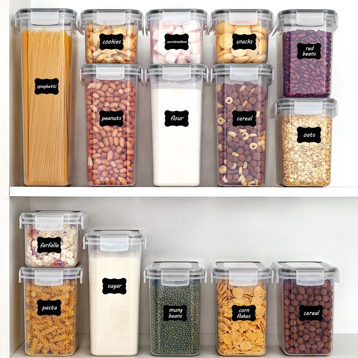 Contenitori Alimentari per Cereali Set 20 Pezzi,Cucina Contenitori Ermetici per Alimenti Plastica con Coperchio,Utilizzato per la Conservazione di Cereali,Muesli,Farina,Pasta,Muesli-Senza BPA