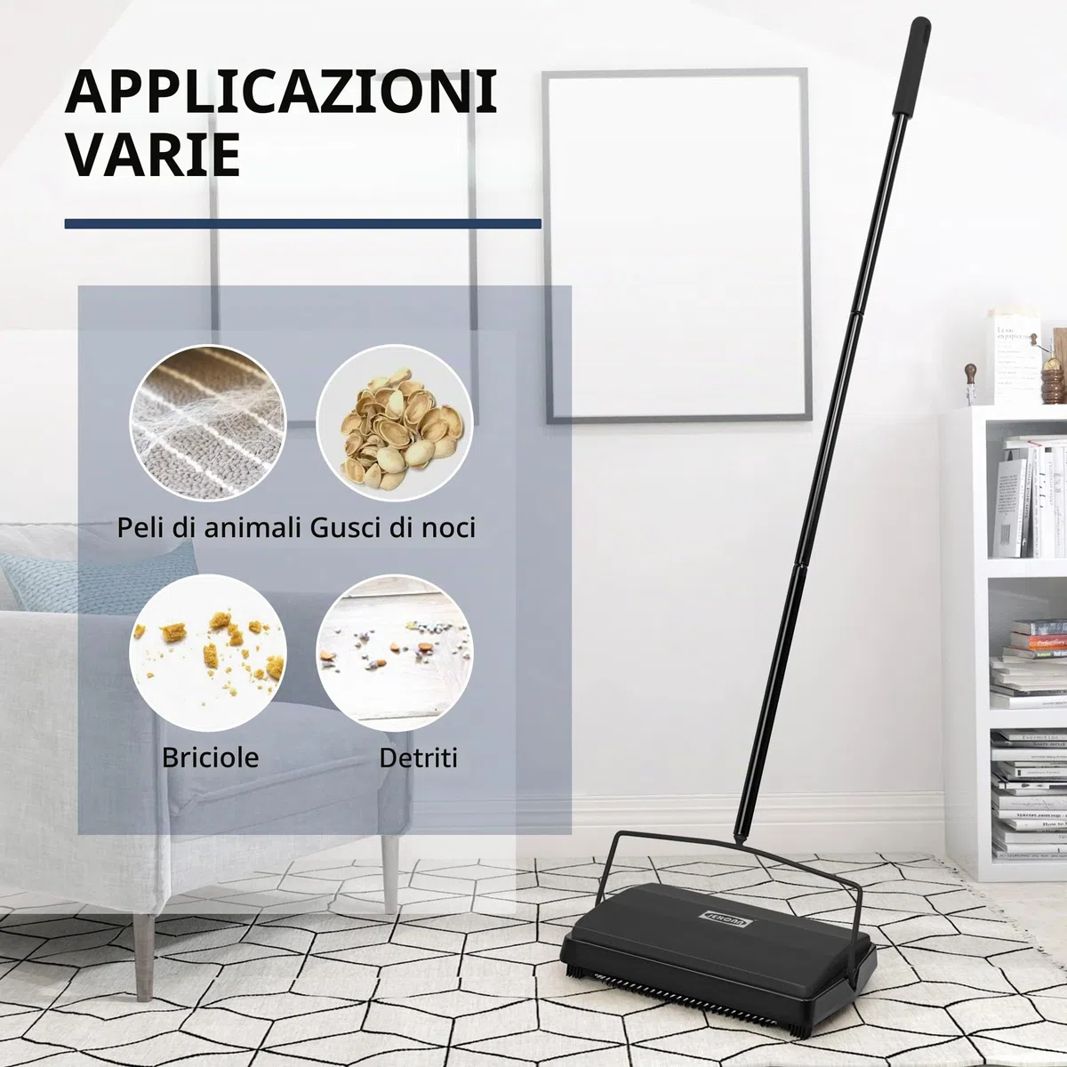 JEHONN Spazzola per Tappeti, Balai Meccanico Manuale con Crine di Cavallo, Senza Elettricità,Pulisci Tappeto e Moquette (Nero)