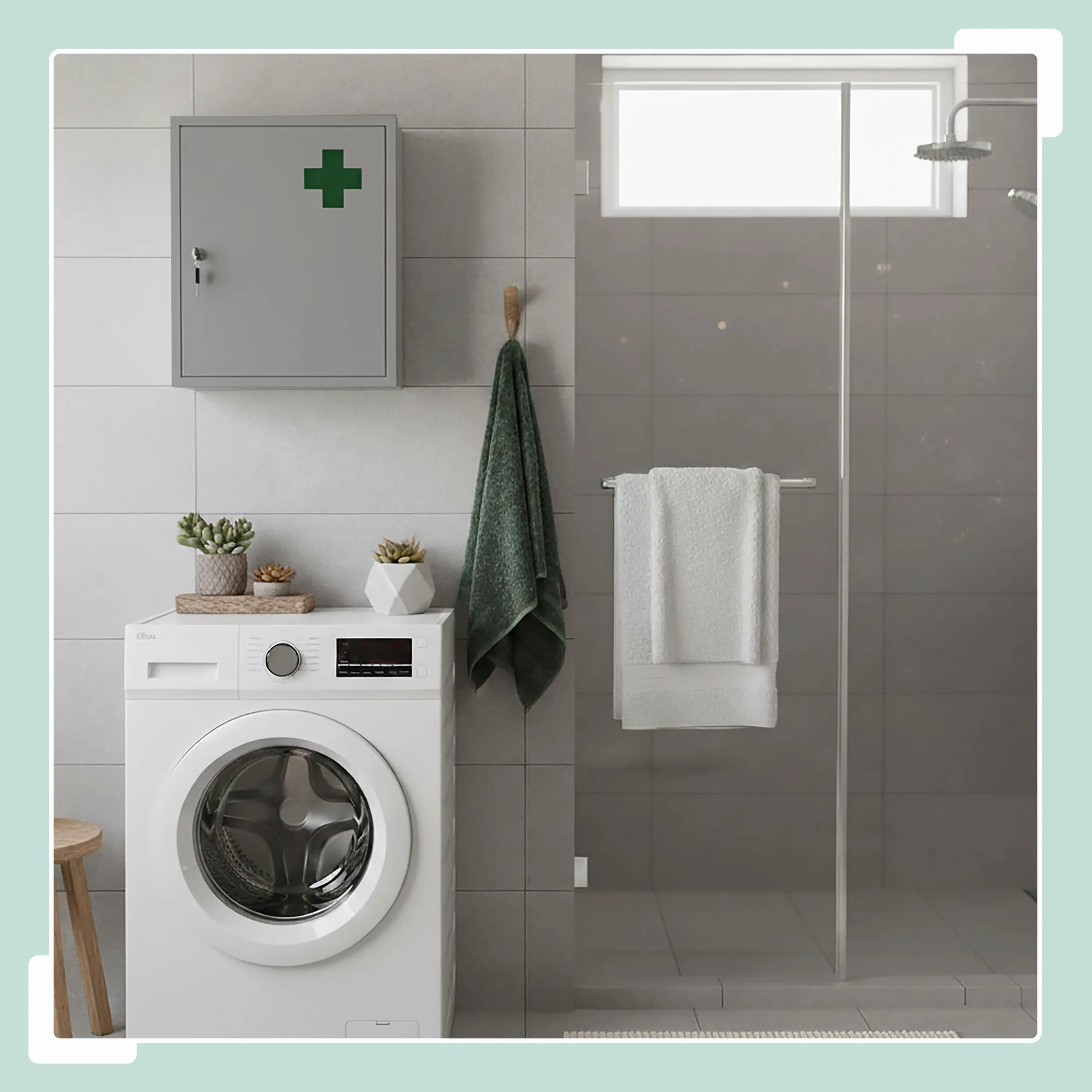 Armadietto Medico Relaxdays, con Serratura, 5 Scomparti, H x L x P: 43 x 35,5 x 8 cm, per medicinali, Bianco/Verde