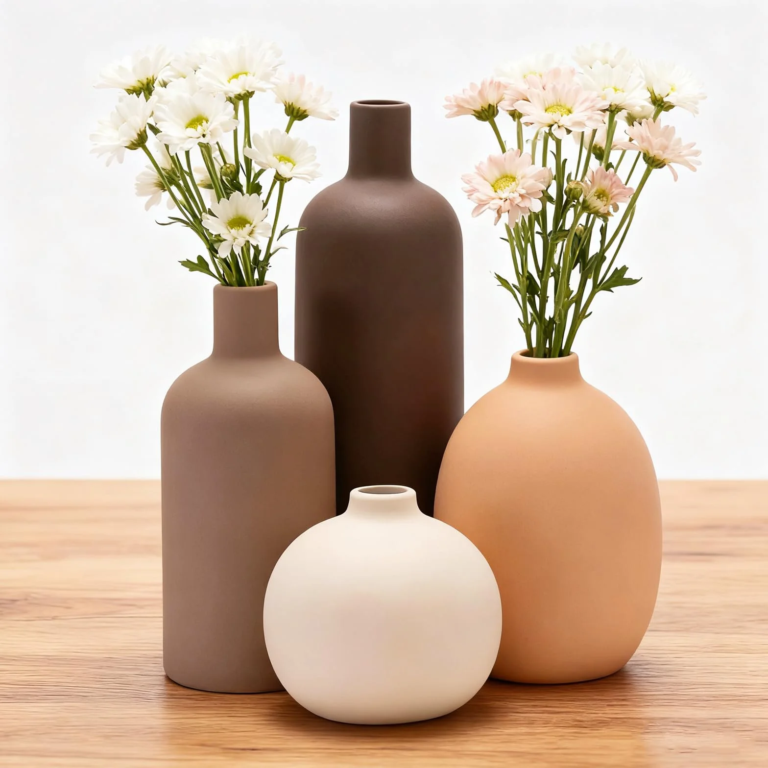 Set di 4 vasi in Ceramica,vasi in Ceramica per la Decorazione Domestica,Vaso Decorativo per Erba di Pampa e Fiori secchi,Decorazione per l'ingresso (Caffè,arancione,beige,marrone)