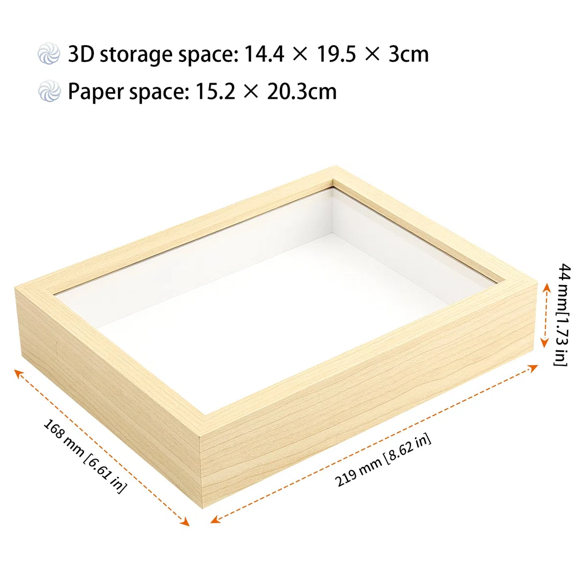 Confezione da 4 cornici in legno, 15,2 x 20,3 cm, per fiori e cimeli, in legno naturale con parte anteriore in acrilico, profondità 3 cm