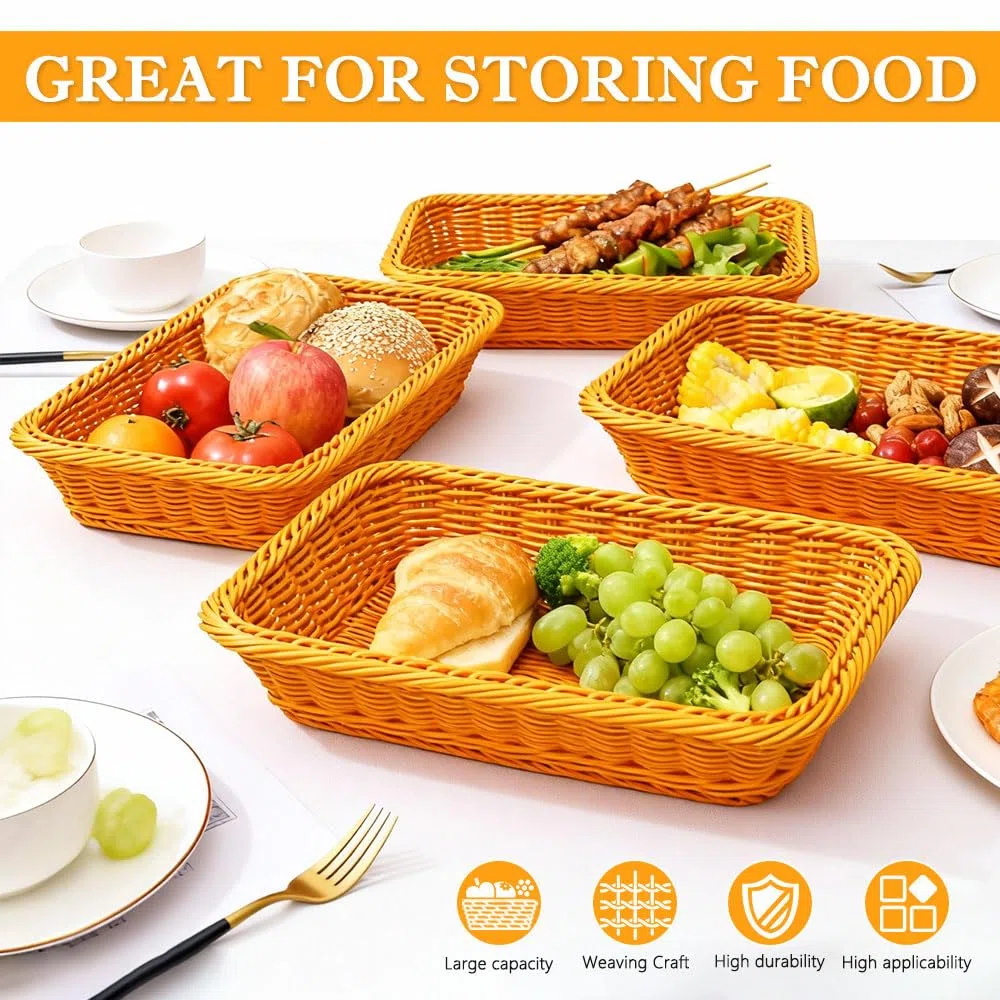 6 Pezzi Cestini Pane Vimini Rettangolari Cestino Portapane Vimini Sintetico Cesto Portaoggetti Rettangolare Cestini Intrecciati per Pane Frutta Verdure Casa Cucina Ristorante (35 x 25 x 7 cm)