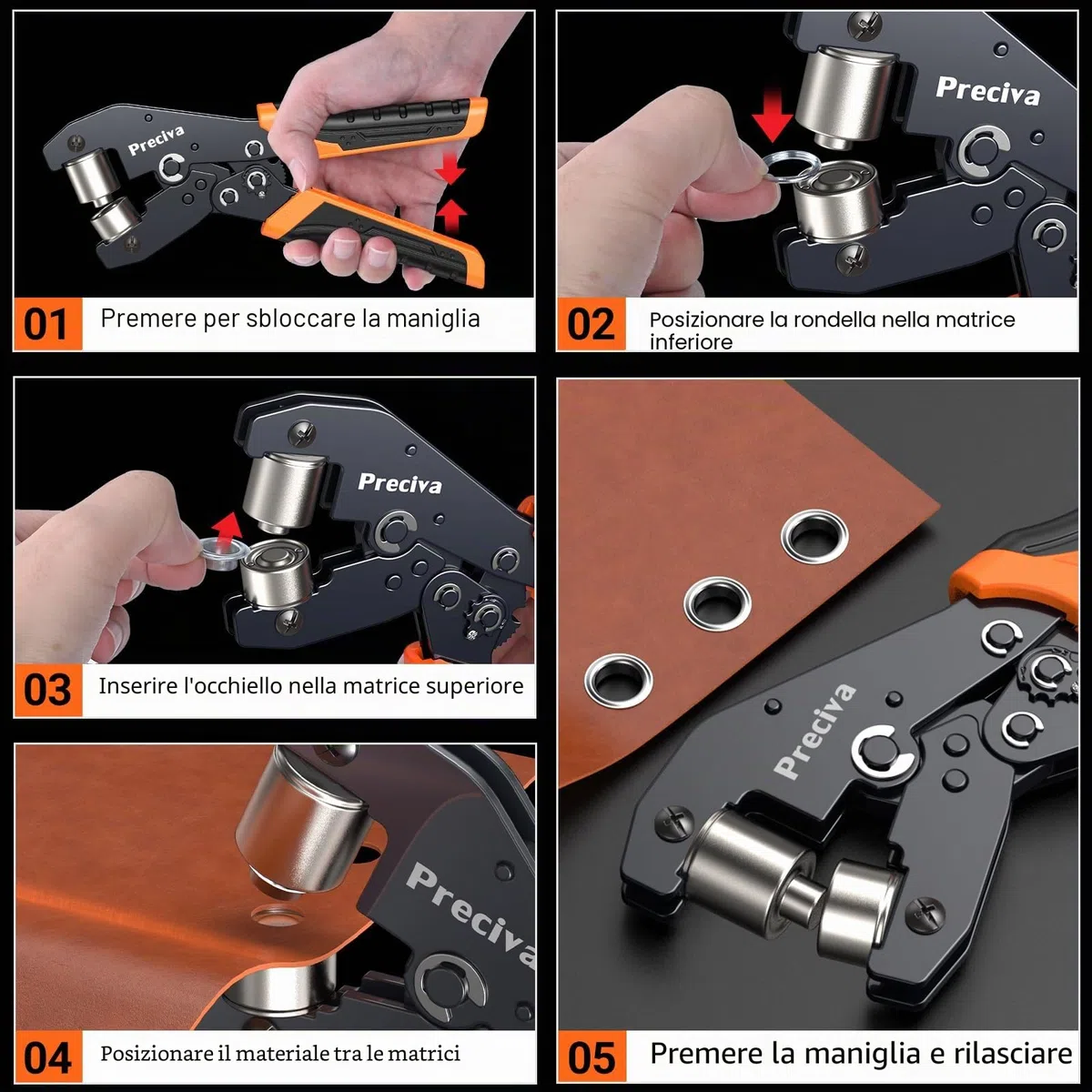 Preciva Set professionale di pinze per occhielli con 300 occhielli (diametro 10 mm), occhiello magnetico, occhielli per tessuti, teloni e tende da sole