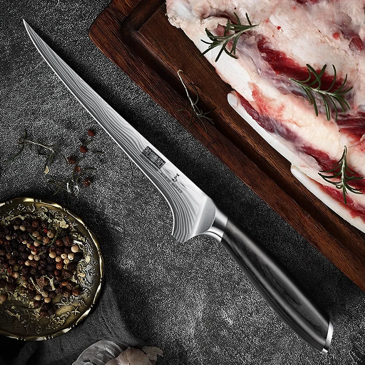HOSHANHO Coltello per Sfilettare 18 cm, Altamente Affilato Coltello da Disossare per Tagliare Carne, Coltello da Cucina Professionale Giapponesi in Acciaio al Carbonio in Polvere con Manico in Pakka