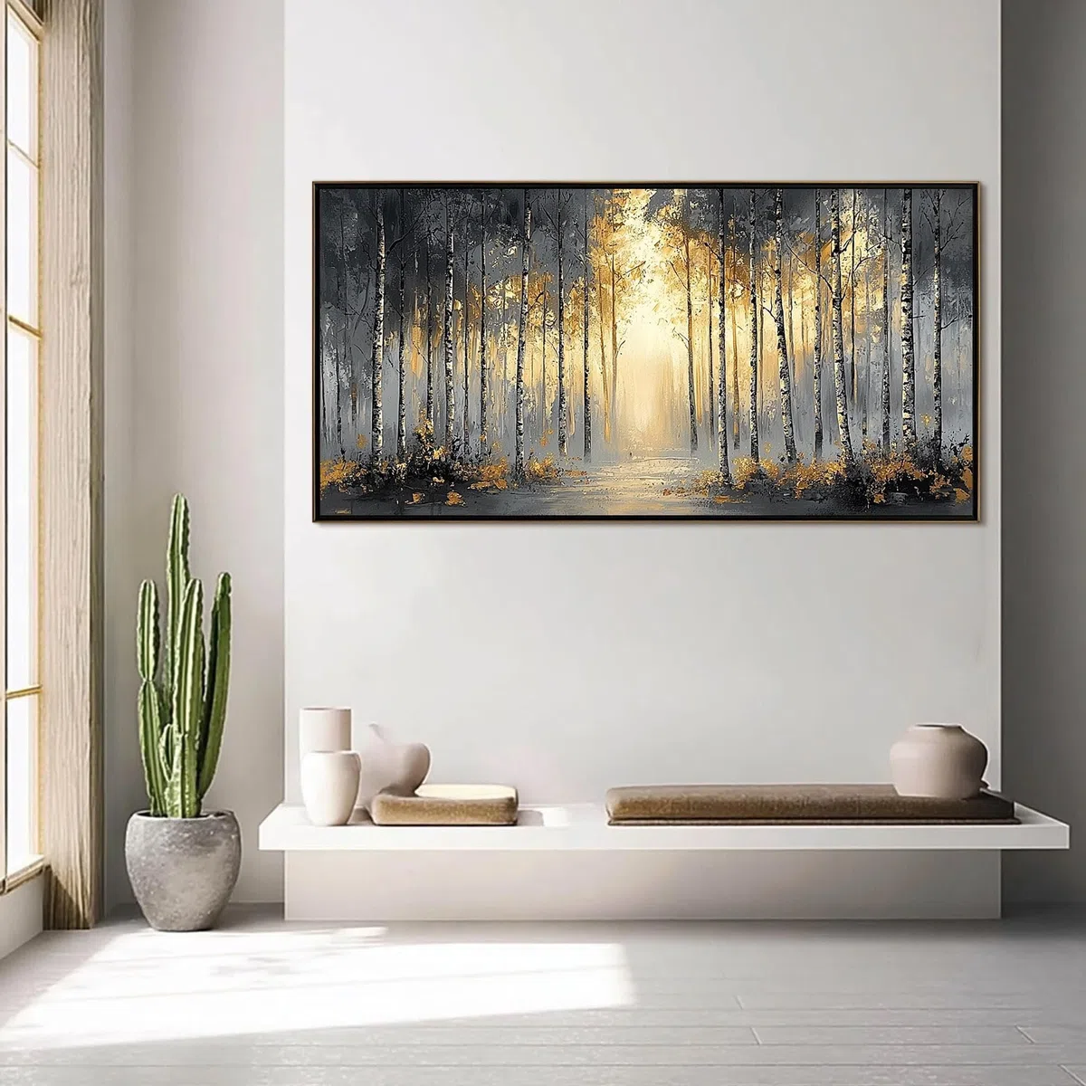 CAOXTART Dipinti a olio testurizzati, poster e stampe dai toni dorati, grandi tele con paesaggi per la decorazione della parete del soggiorno, decorazioni per la casa (60x120 cm/senza cornice)