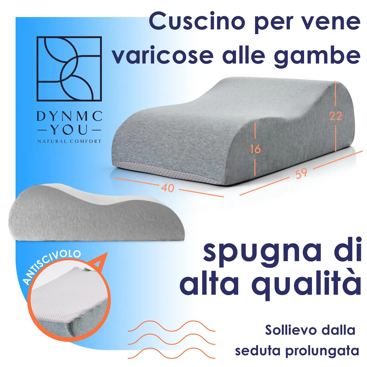 DYNMC you Cuscino Gambe per gambe pesanti stanche & recupero post-operatorio – Cuscino Venoso Elevazione gambe gonfie & supporto ginocchio – Cuscino Letto Divano – OEKO-TEX – Taglie dalla S alla XL