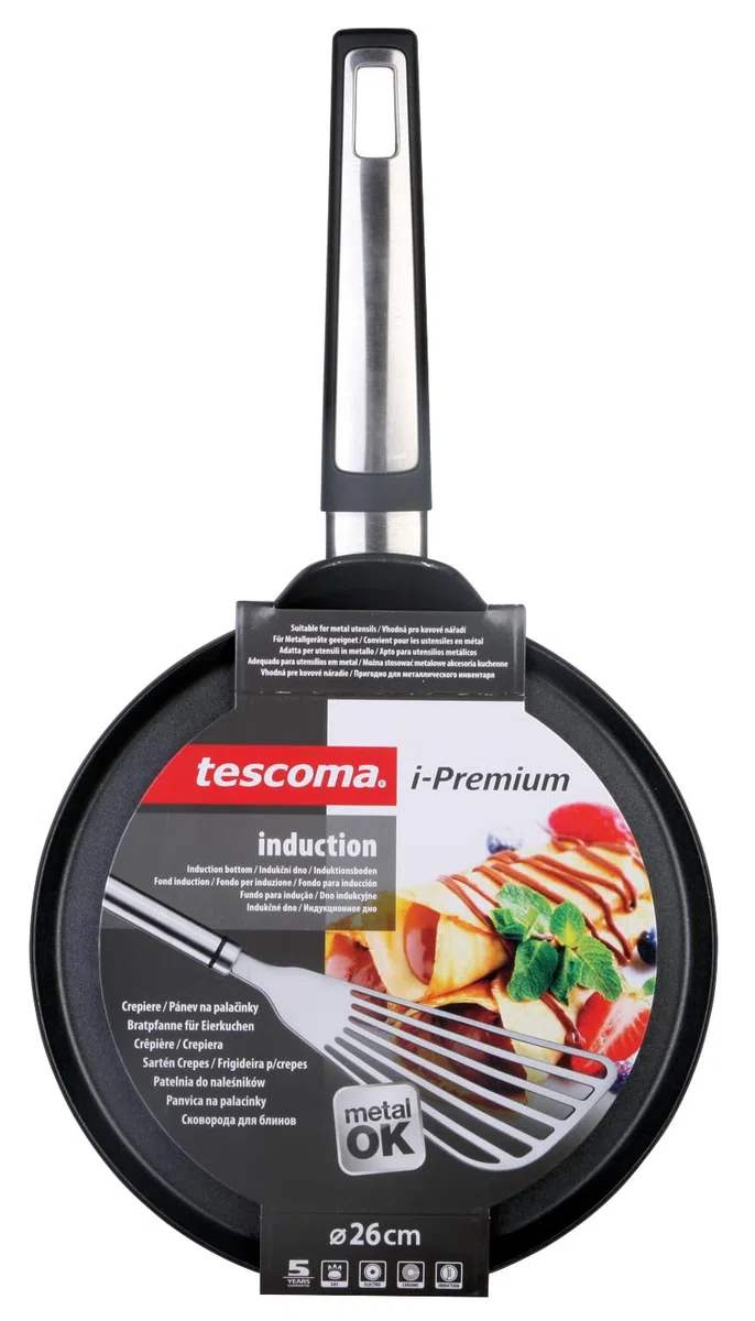 Tescoma 602036 I-Premium Crepiera, Diametro 26 cm, Acciaio inossidabile, Nero