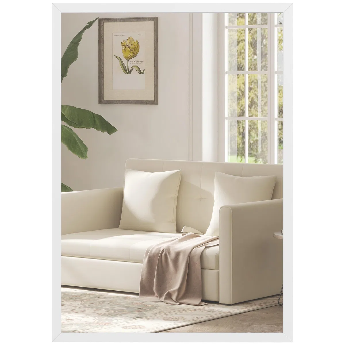 HOMCOM Specchio Bagno Parete Rettangolare con Ganci, Specchio da Camera in Vetro e MDF, 50x70 cm, Bianco