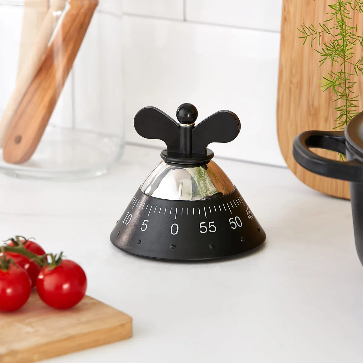 Alessi Kitchen Timer A09 B - Timer da Cucina di Design con Movimento Meccanico in Resina Termoplastica, Nero