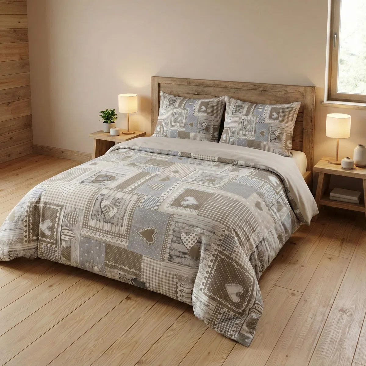 Tex family Copripiumino Tirolese Cuori “Aprica” Beige – Cotone 100% Artigianale Made in Italy - Cm. 155X200
