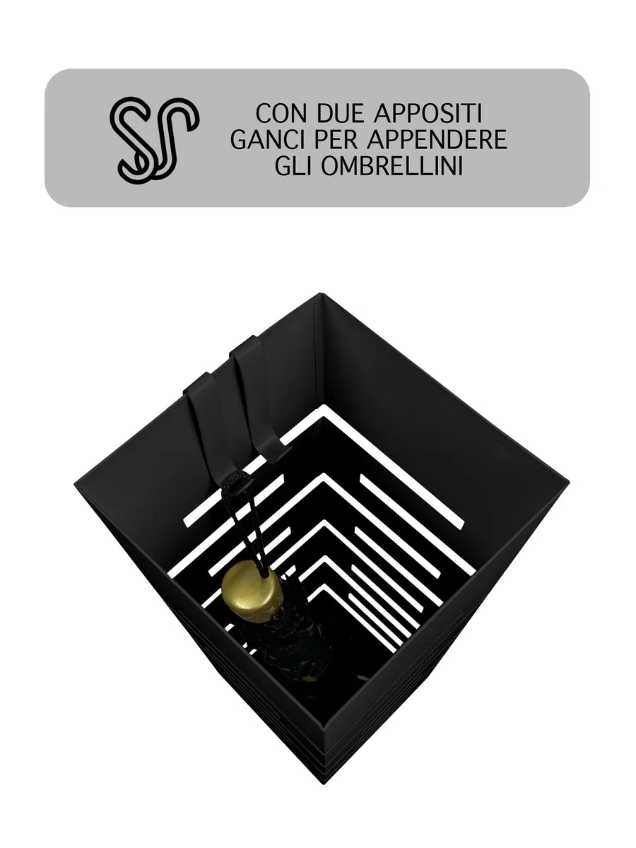 IlGruppone Portaombrelli Interno Esterno Elegante in Metallo Con Ganci Per Ombrellini Design Moderno - Modello 4 Nero