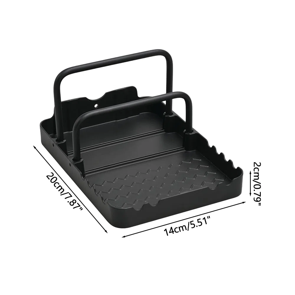 MiOYOOW Supporto per Coperchio di Pentola in Alluminio, Porta Coperchi Antiscivolo con Poggia Cucchiaio, Organizer Regolabile da Cucina per Teglie da Forno, Pentole, Piano Cottura, Barbecue