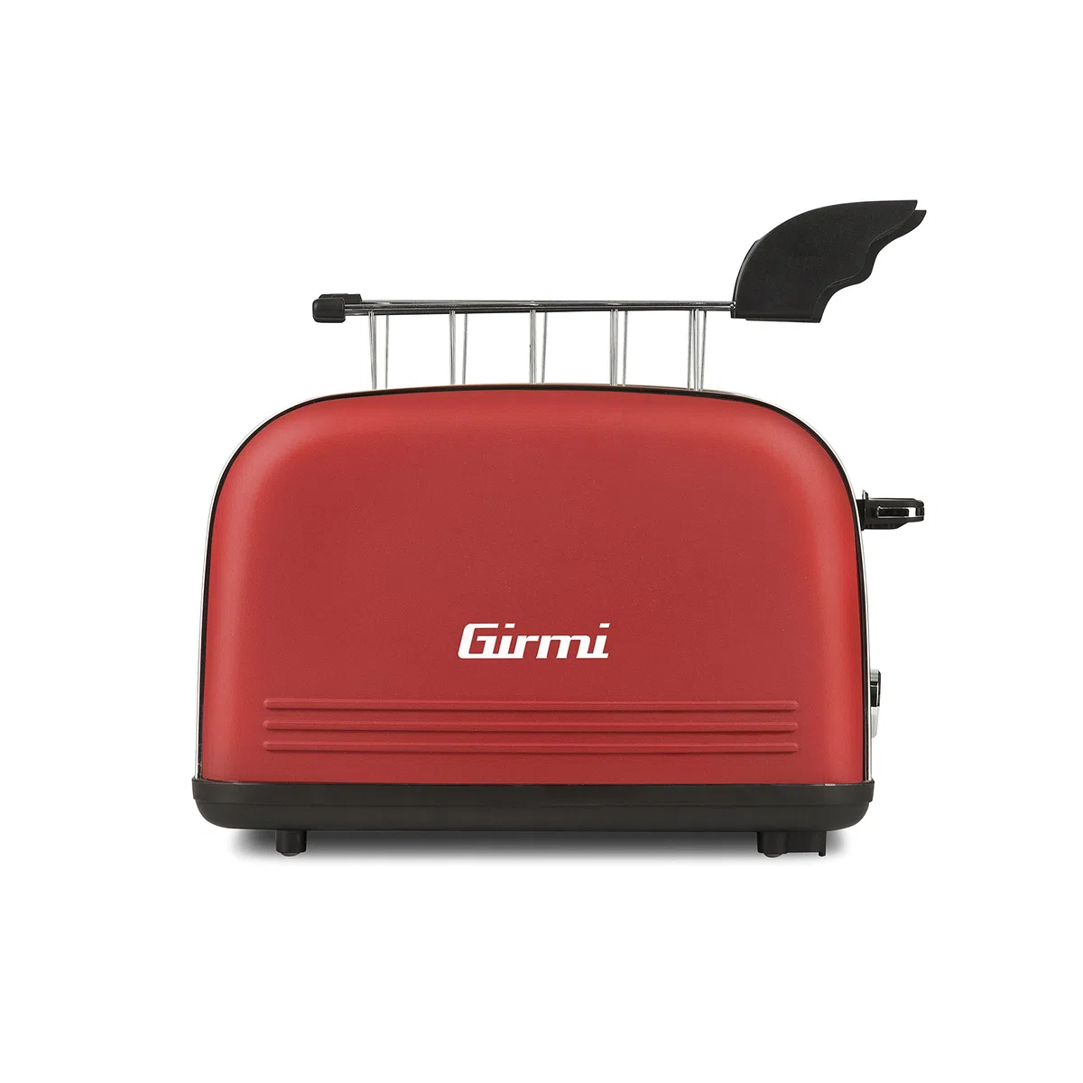 Girmi TP57 Tostapane, 800 W, Corpo e pinze INOX, Ampie fessure, Timer, 8 livelli di cottura, Spegnimento automatico, Raccogli briciole, Rosso