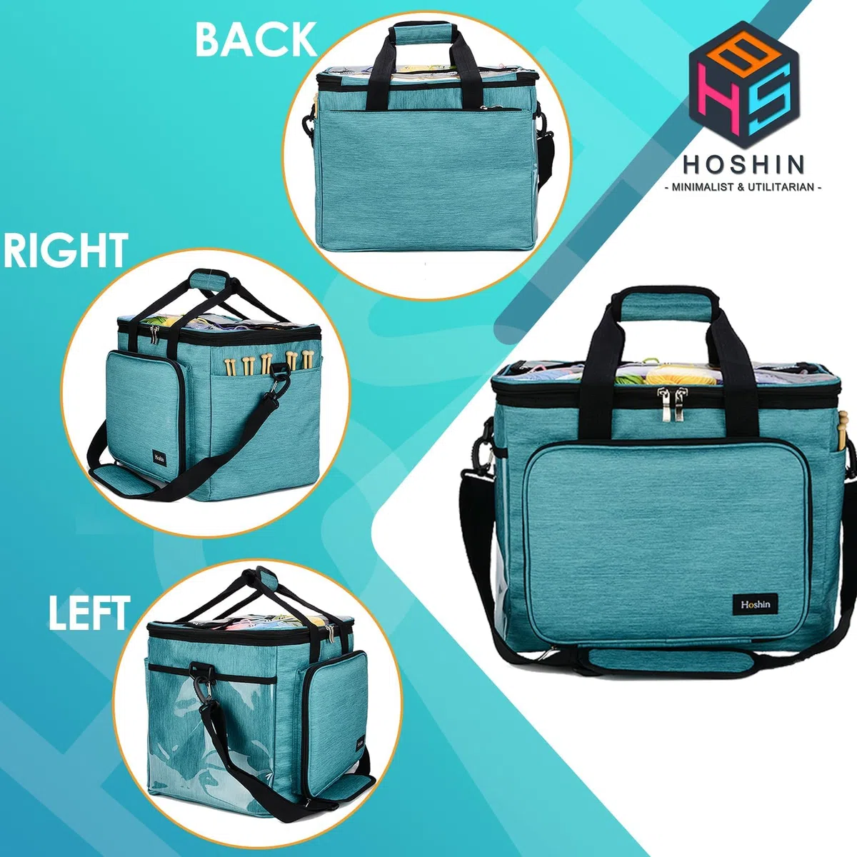 Hoshin Borsa Porta Lavoro a Maglia,Honshin Borsa Porta Gomitoli Uncinetto Portatile per Trasportare Progetti, Ferri da Maglia, Uncinetti, Gomitoli di Filato(Verde)