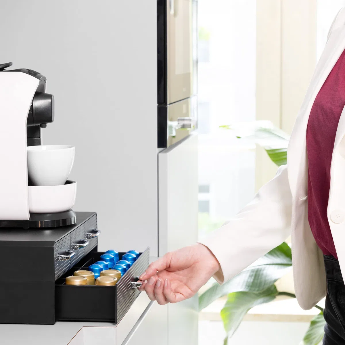 Navaris Cassetto Doppio Porta Cialde caffè - Contenitore per Capsule ESE e Accessori Zucchero Latte - Portacialde 4 Cassetti Macchina Espresso - Nero