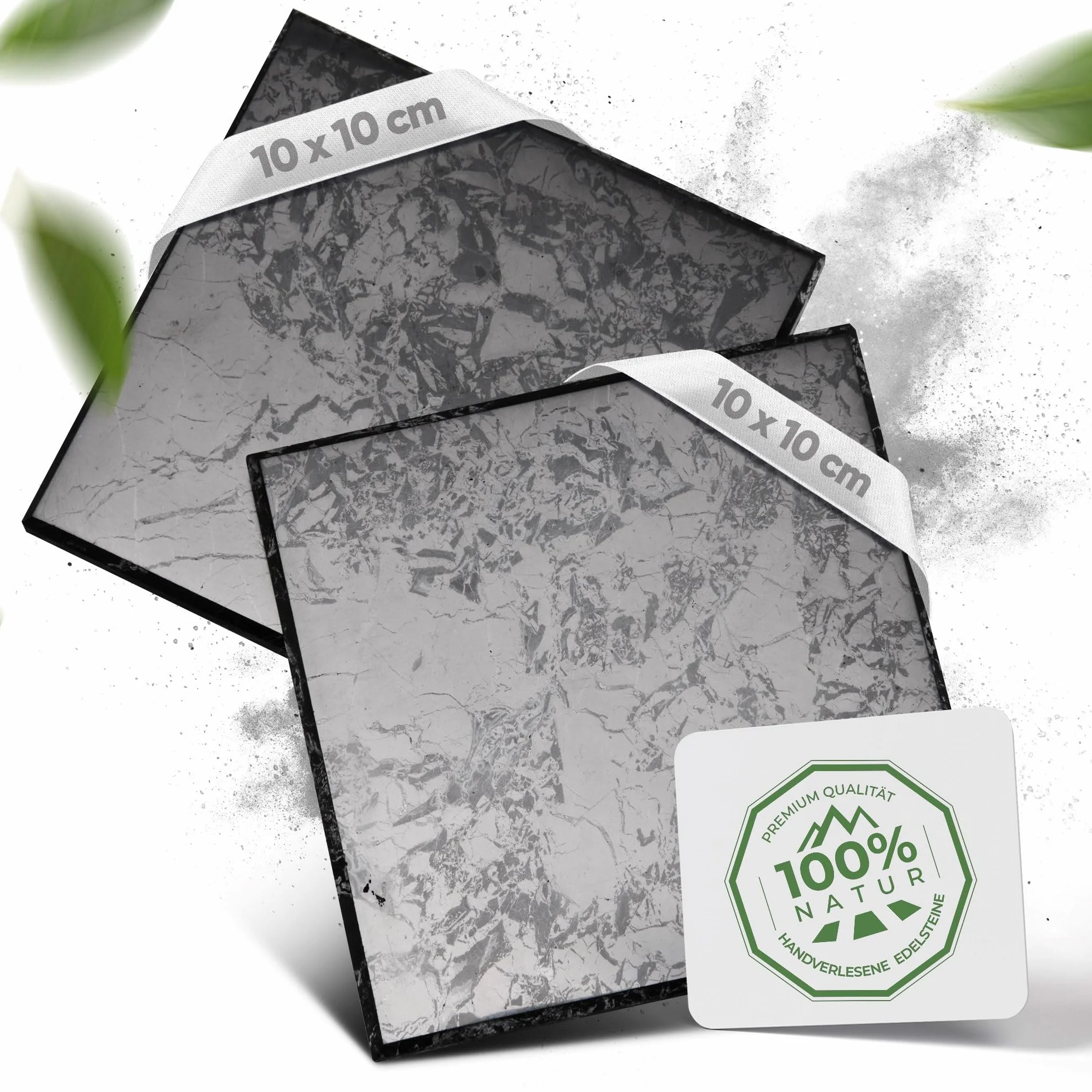 PURAJA Tavola di Shungite | Originale dalla Carelia | Lucidata artigianalmente con bordi arrotondati | Con certificato dalla miniera di Zazhoginskij (10x10cm(2St.))