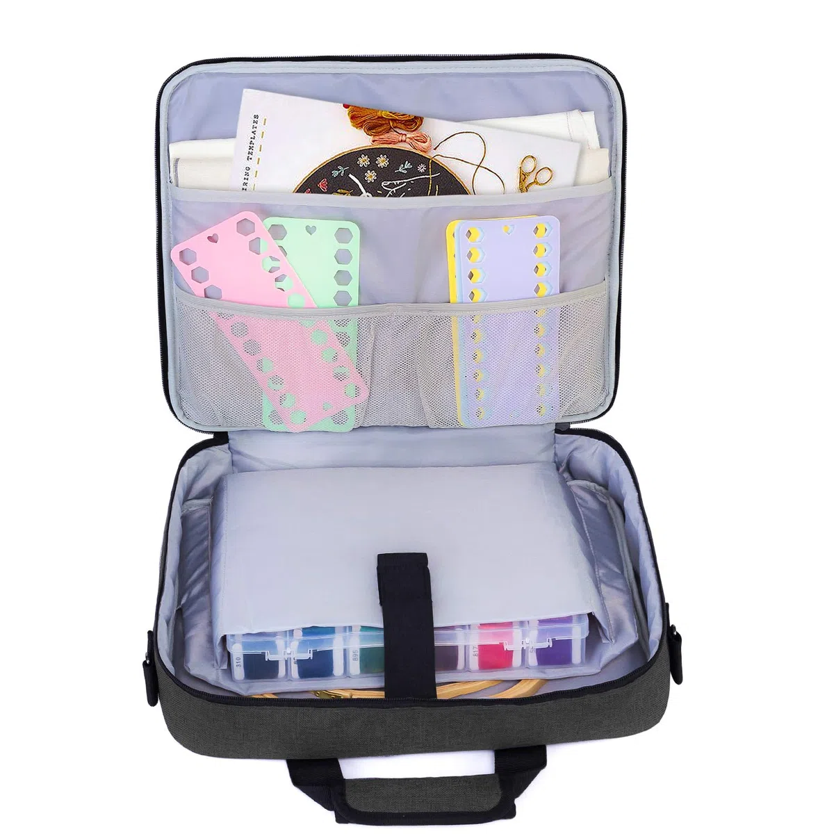 Luxja Borsa per Kit da Ricamo, Filo, Cerchio (Fino a 11.2") e Altri Accessori, Solo Borsa, Nero