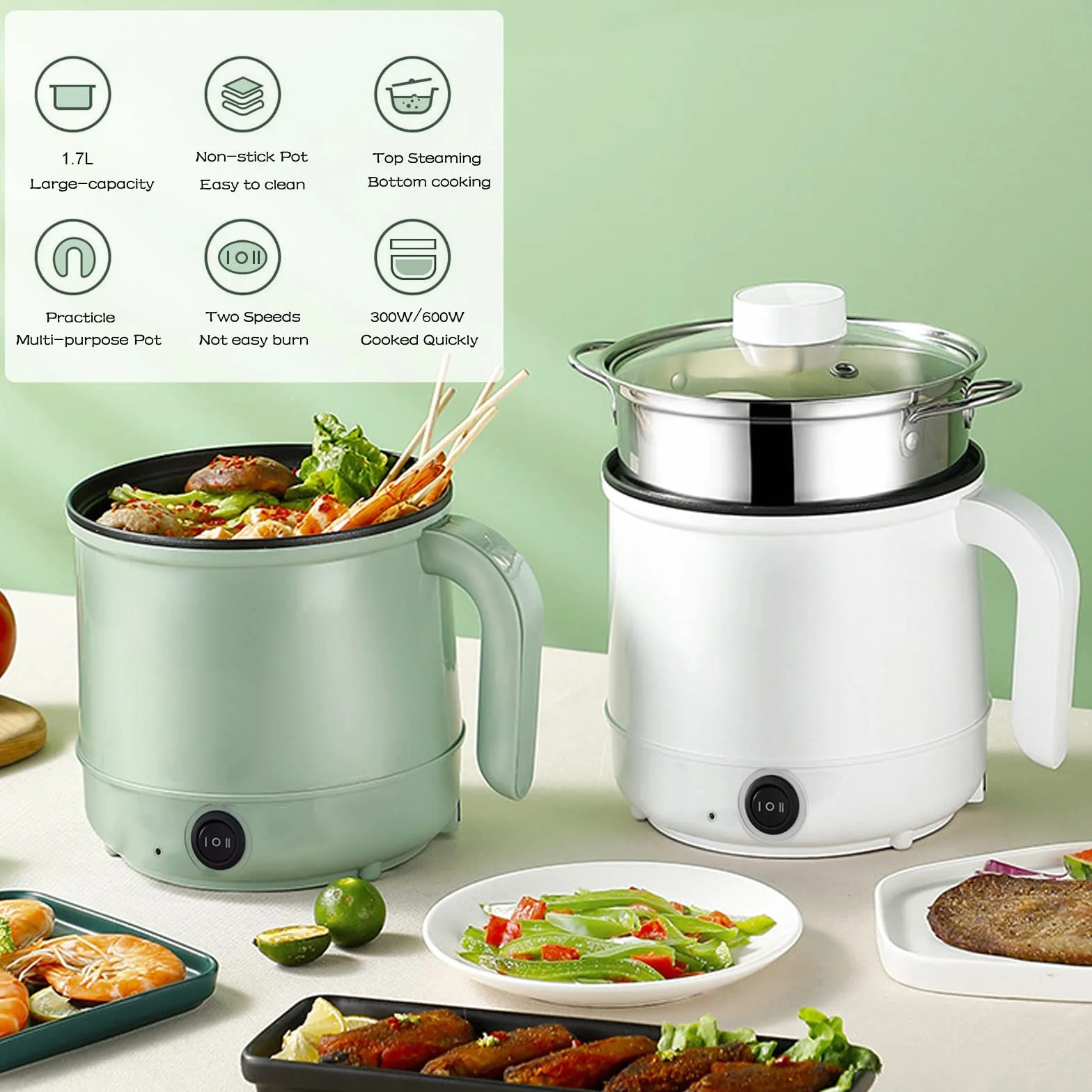 Electric Capentola Calda and Hot Pot, Multifunzionale Termica Cottura Pentola a Vapore Elettrica, Portatile Isolamento Pentola Elettrica,Pentola Elettrica Piccola per Viaggi/Hotel/Appartamento