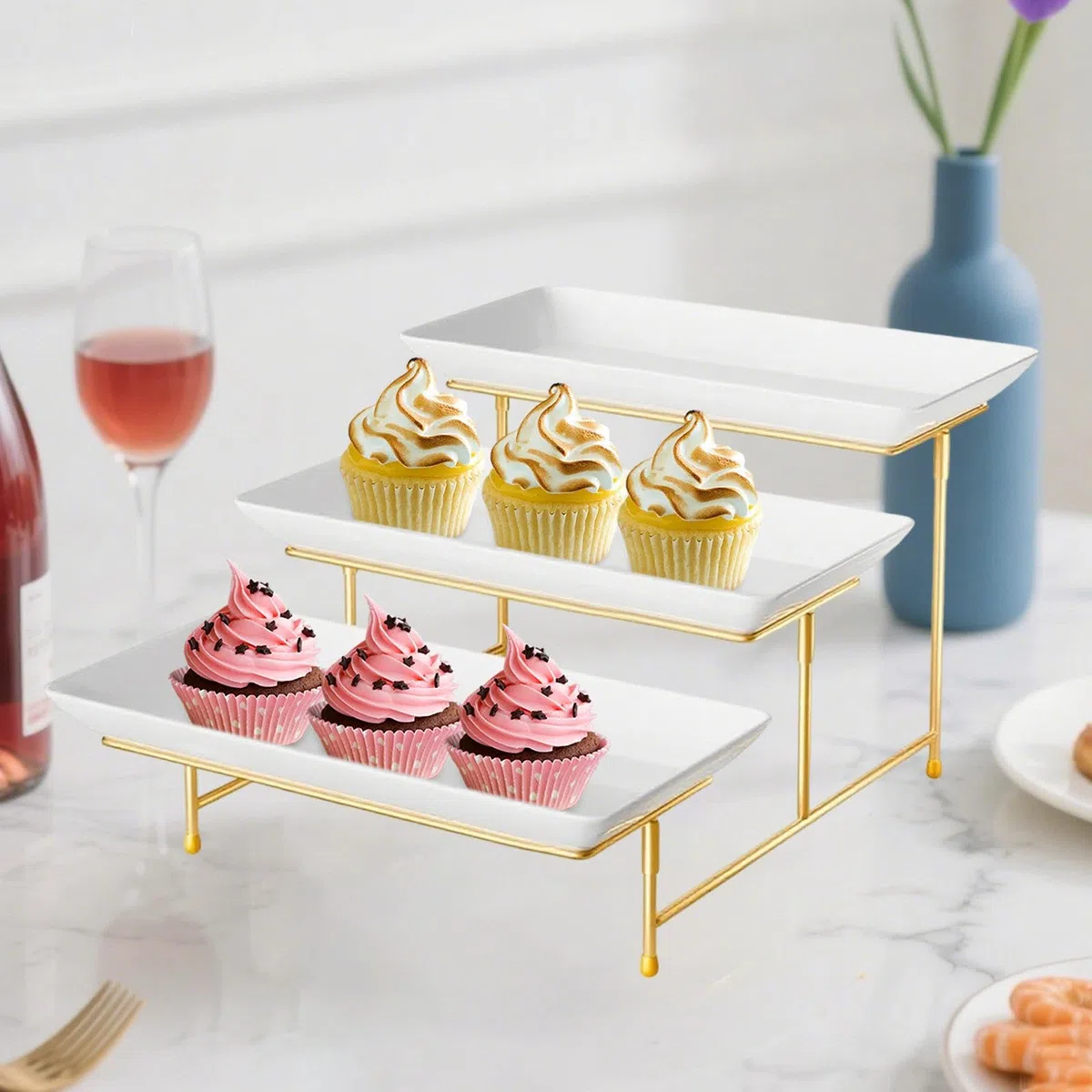 Set di Vassoi a Strati per Servire Frutta E Dolci Design Elegante E Pratico Adatto per Feste in Giardino Pranzi E Aperitivi, Oro