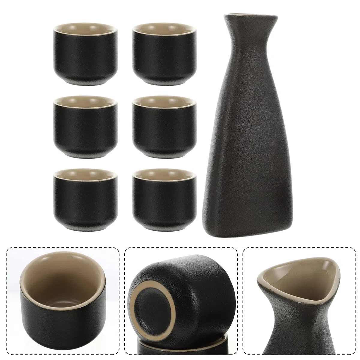 BESPORTBLE 1 Set di Ceramica Set Sake Tradizionale Giapponese Sake Set con 1 Caraffa Decanter Bottiglia di Tokkuri E 6 Ochoko Tazze per Caldo O Freddo Bene a Casa Ristorante Nero