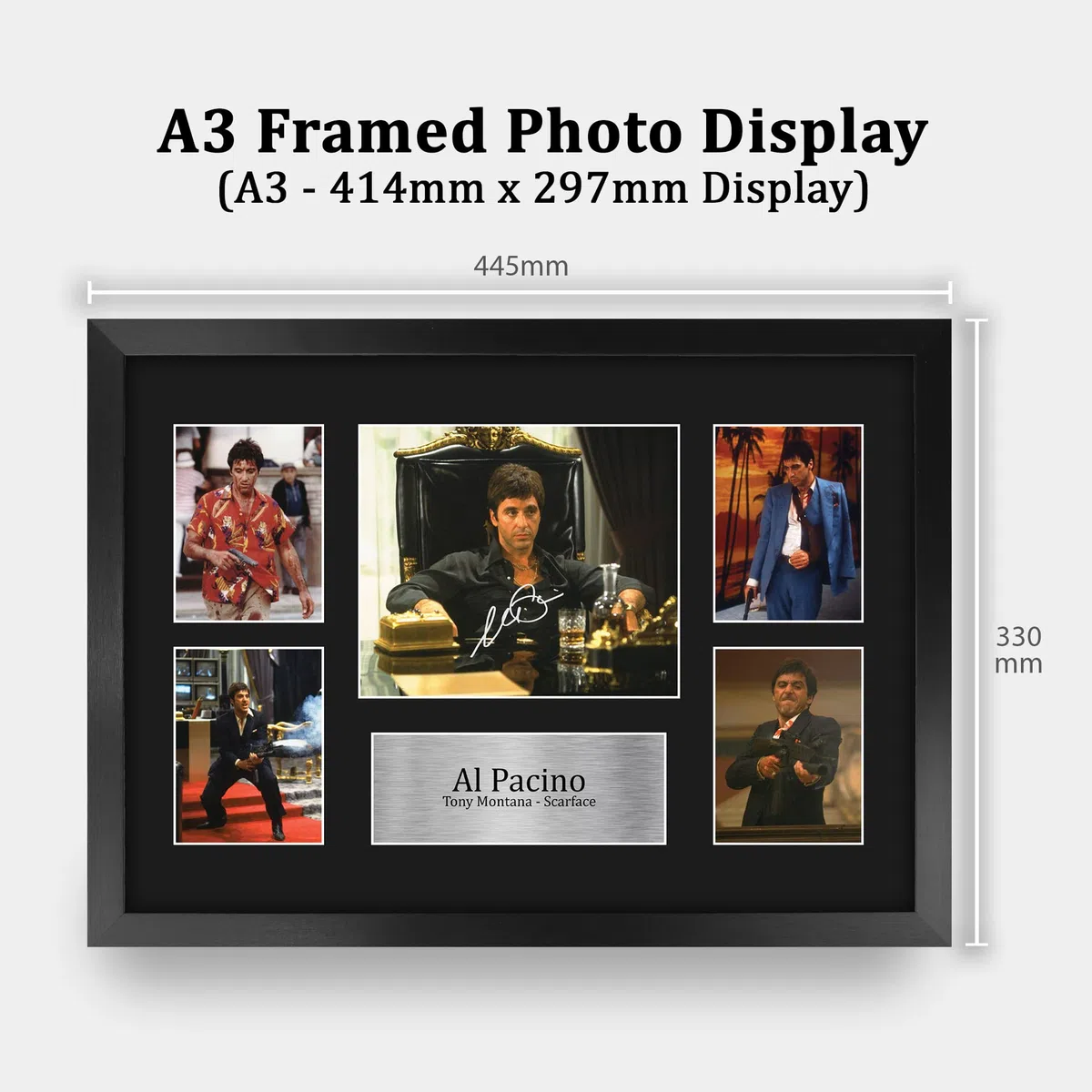 HWC Trading FR A3 Al Pacino Scarface Tony Montana Regali Stampati Autografo Firmato Immagine Per Gli Appassionati Di Memorabilia Di Film - A3 Incorniciato
