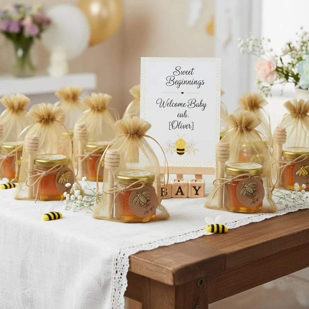 Vasetti Miele, Piccoli Barattoli Bomboniere Ber la Comunione, Contenitori per miele Bomboniere, Barattolini Miele Sacchetti Organza per Natale Battesimo, 20 Pezzi 45ml