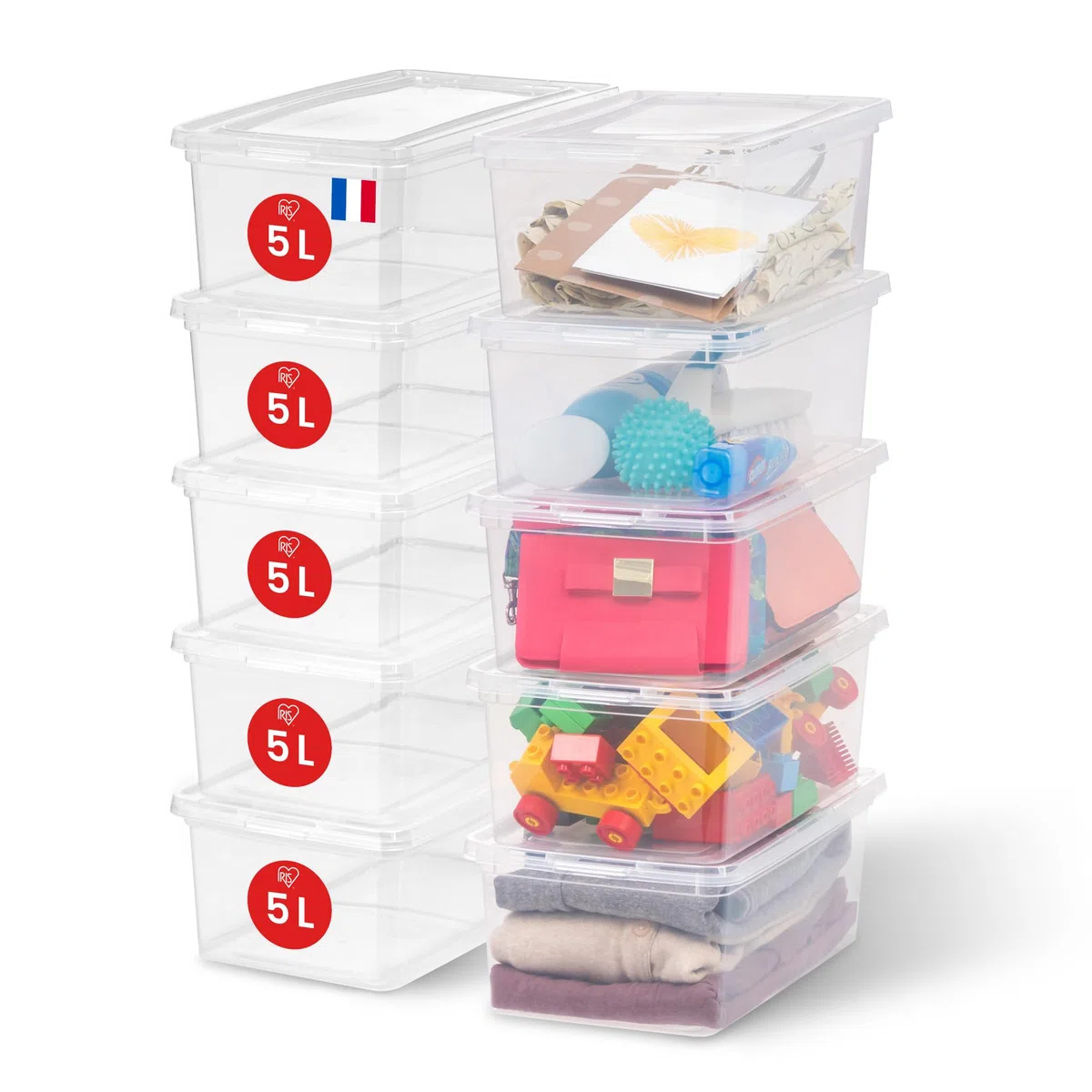Iris Ohyama Scatole Portaoggetti, 5L, Set di 10, Trasparente, Chiusura facile, Impilabile, Plastica Trasparente, Per Armadio, Scaffali, Scuola, Organizzazione, Giocattoli, Cartoleria, Scarpe, CNL-5