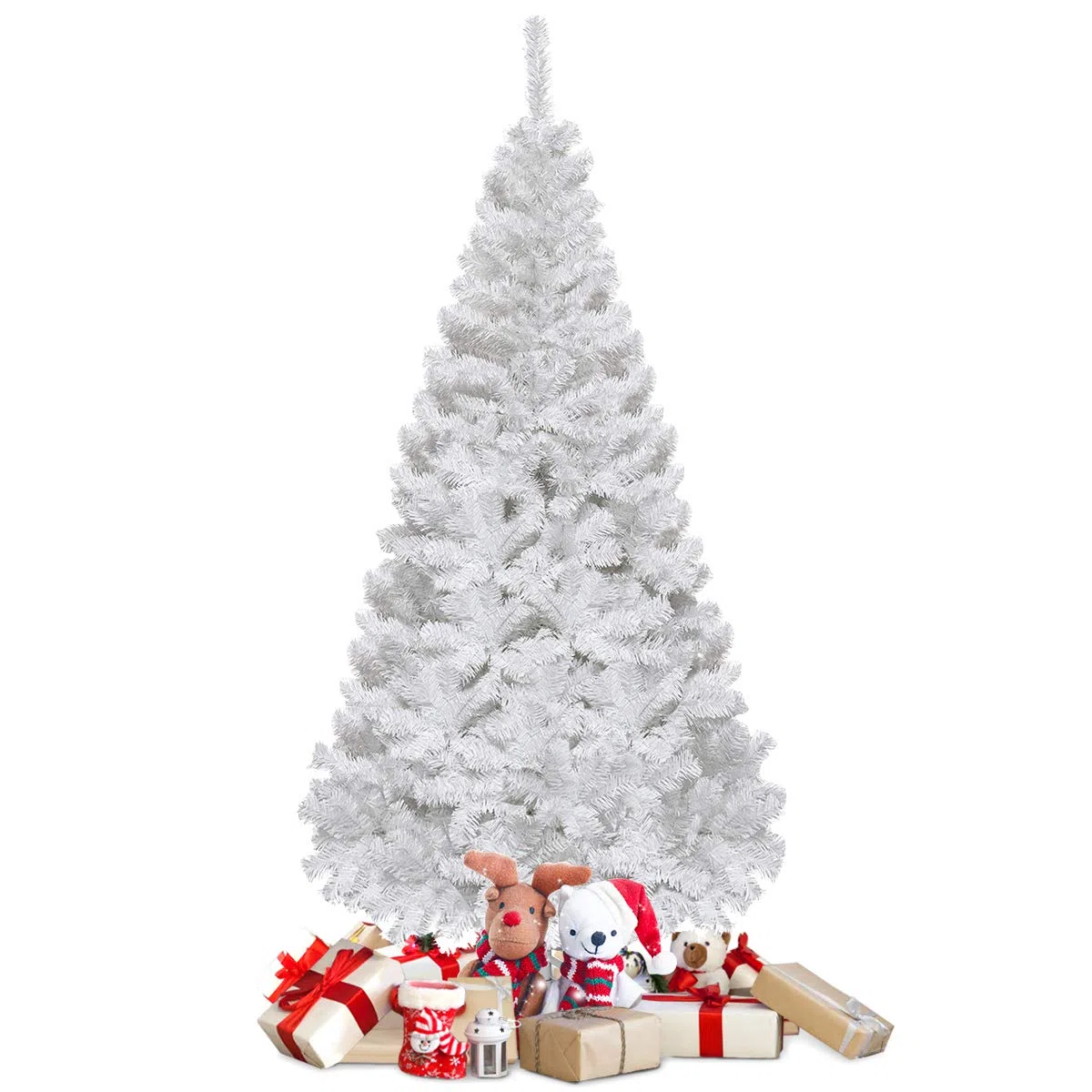 COSTWAY Albero di Natale 150/180/210/240 cm, Albero di Natale Bianco con 350/650/950/1138 Rami in PVC e Supporto in Metallo, Albero di Natale Artificiale per Casa, Ufficio e Negozio (180 cm)