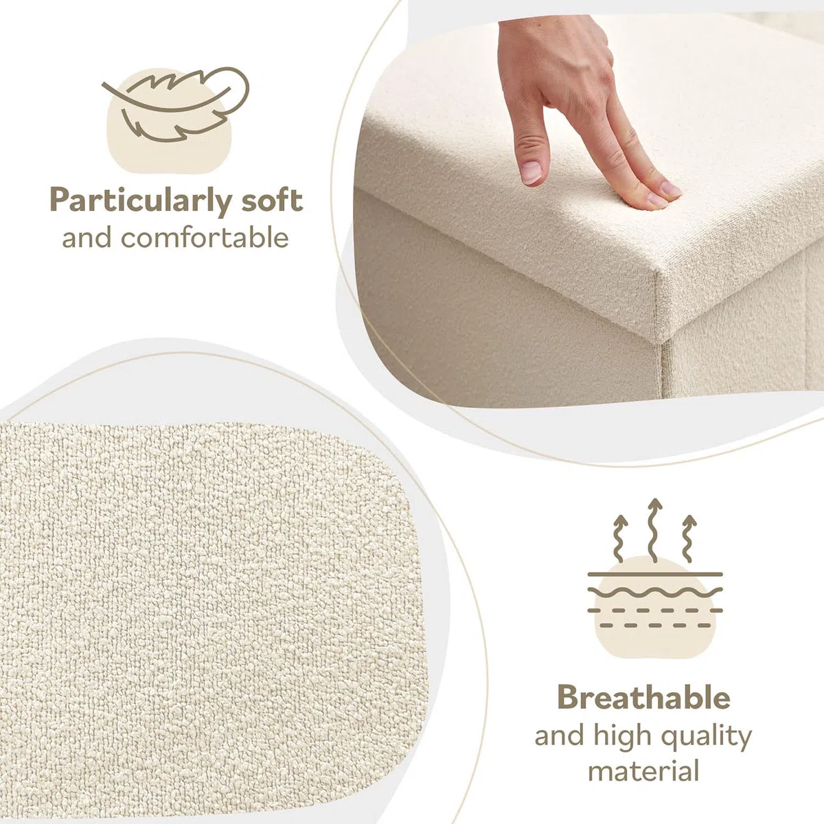 Laleni panca contenitore grande - panca camera da letto 76x38 cm - cassapanca contenitore da interno - panche contenitori - panca contenitore camera da letto - puff contenitore rettangolare - in beige
