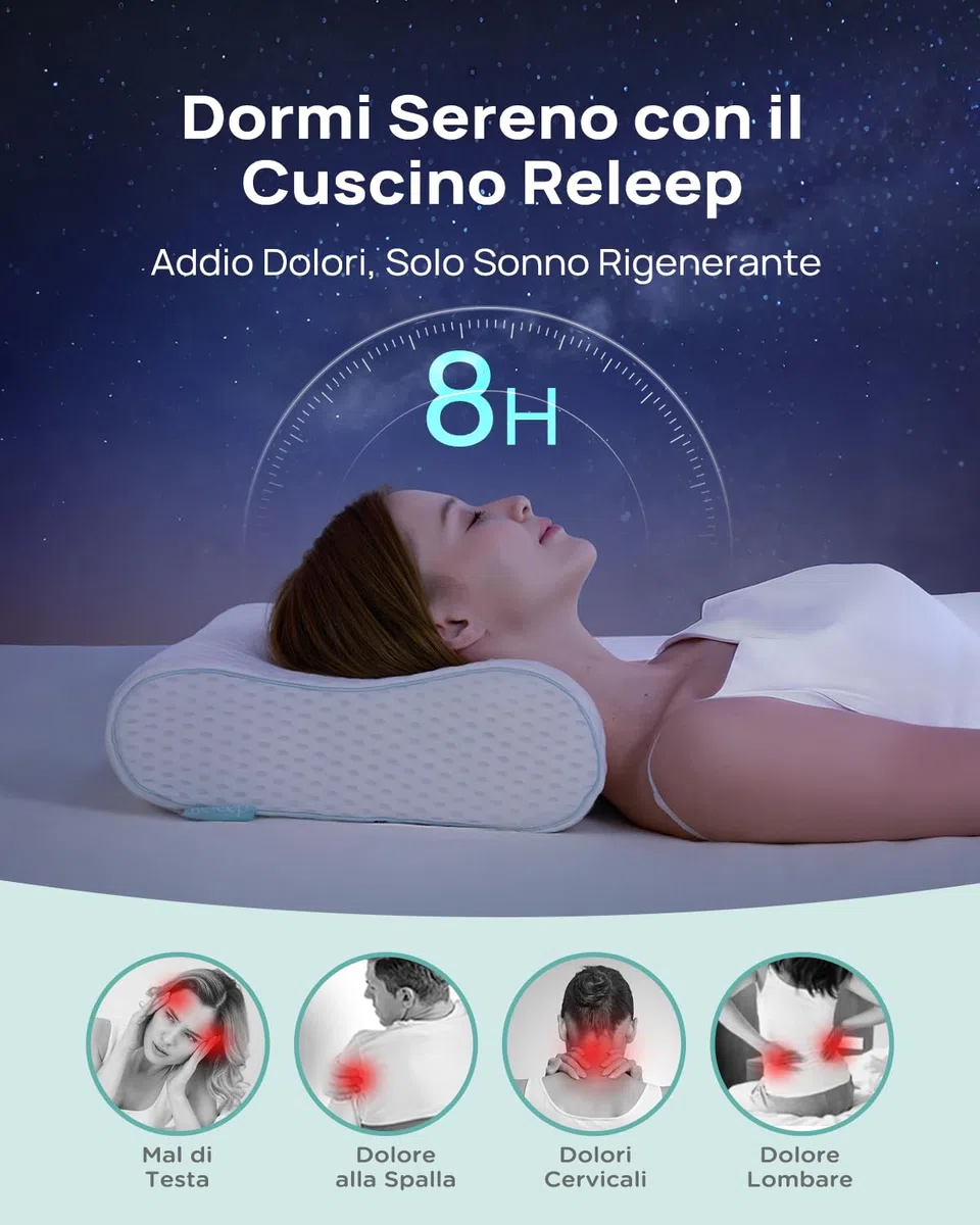 Releep Cuscino Cervicale Altezza Regolabile, Cuscino Ortopedico Memory Foam, Cuscino Ergonomico Antirussamento, Cuscino Rinfrescante per Dormire, Traspirante, Antibatterico, Antiacaro, Federa Lavabile