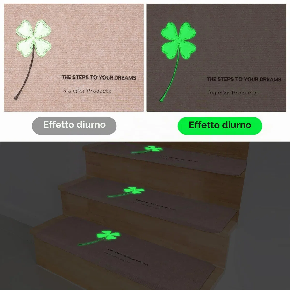 15Pcs Tappeti per Scale 22 x 55 cm, Tappetino per Scale, Tappetino Antiscivolo e Autoadesivo, Protezione per Interni, Luminoso tappetini Antiscivolo per Scale per Bambini, Anziani e Animali Domestici