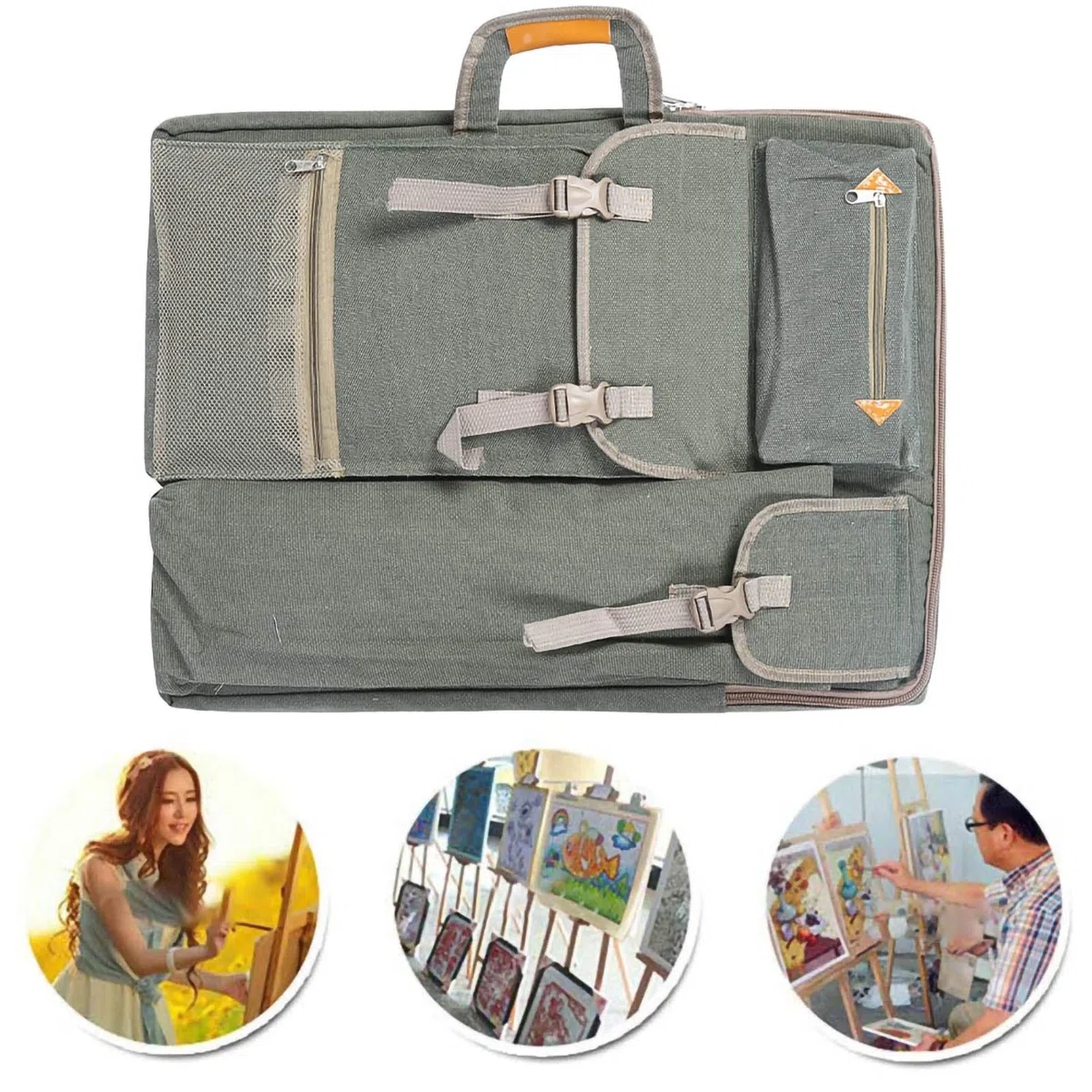 Cocoarm Borsa Artistica Grande Multifunzione Canva, Impermeabile, Borsa per Tavole da Disegno, Forniture Artistiche, 66 X 50 Cm (Grigio Cenere)