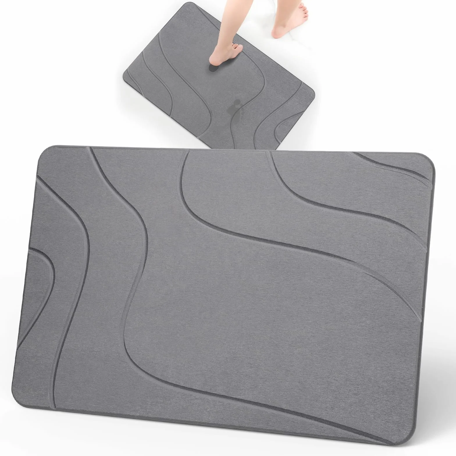 Euqvunn Tappeto da Bagno in Diatomite Antiscivolo 60 x 39 cm – Tappetino in Pietra Assorbente, Antimuffa, Asciugatura Rapida per Bagno, Cucina e Vasca – Grigio