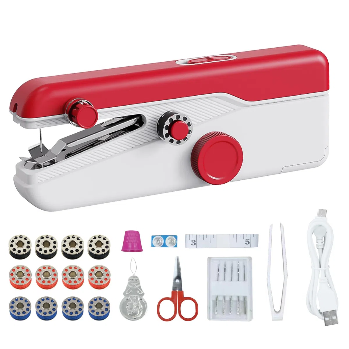 Macchina Da Cucire Portatile, 2 Velocità, Facile Da Usare, Cucitura Rapida, Compatta E Leggera, Mini Cucito Per Principianti Con Kit Di Cucito Per Abbigliamento, Tende, Fai Da Te (Rosso)