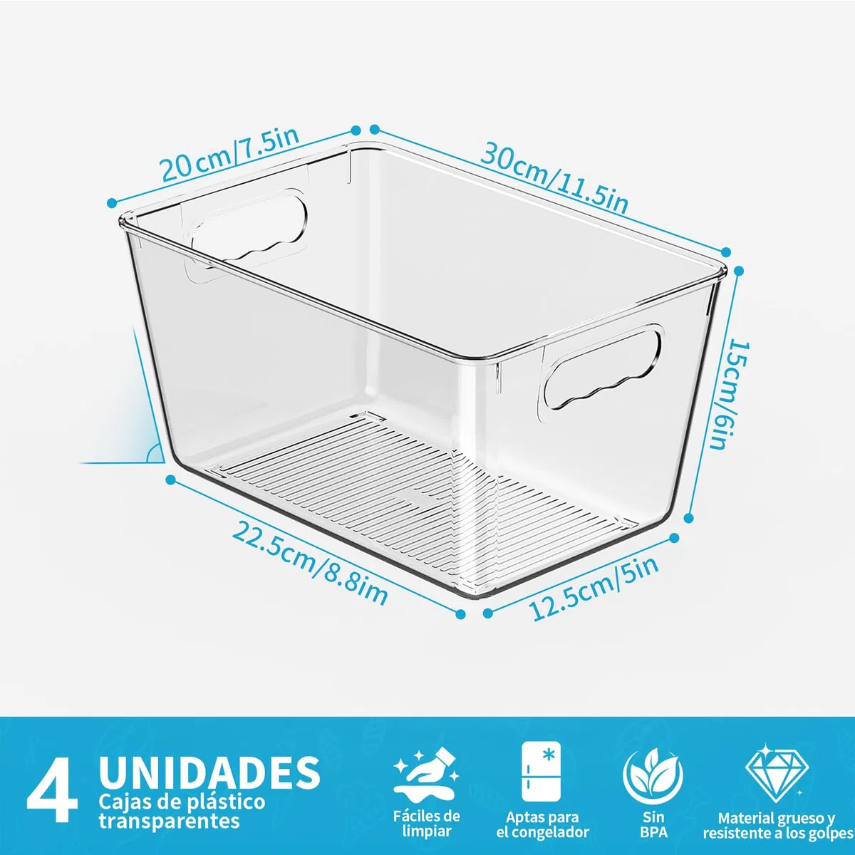 Organizer Frigorifero, Contenitori Frigo Trasparente, Organizzatore Cucina per Dispensa, Armadietti, Ripiani, Bagno - Senza BPA 29 x 20 x 15,5 cm